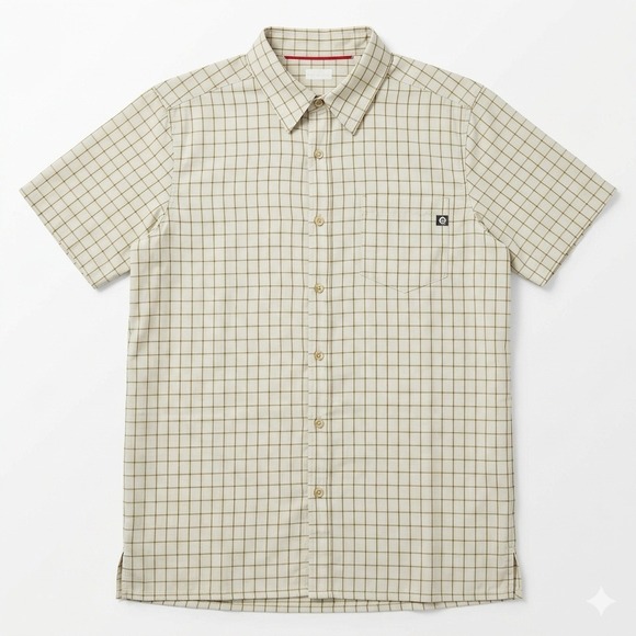 Marmot Other - Marmot Mens M Short Sleeve Button Up Shirt Tan Plaid Hiking Outdoor Breathable